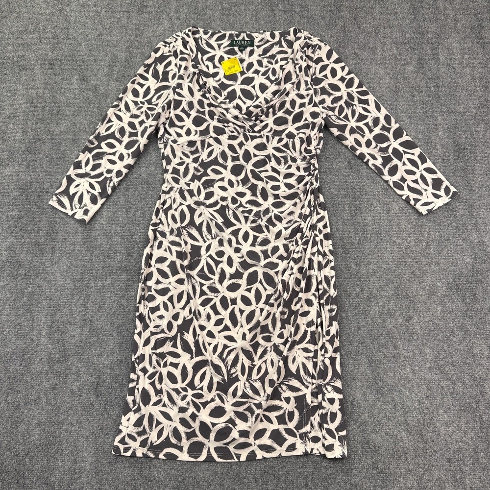 Lauren‎ Ralph Lauren Womens Faux Wrap Dress Size 10 Ruched Stretch Abstract NWT